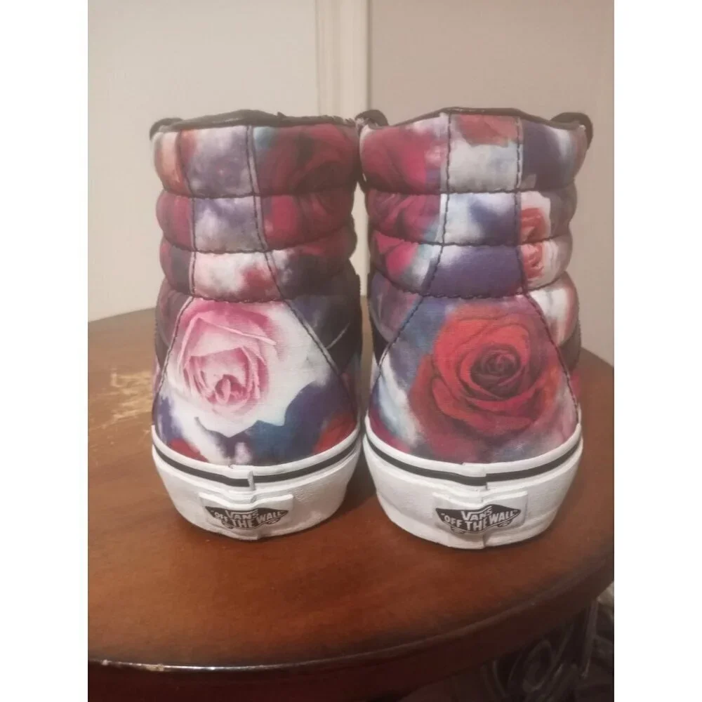 VANS Off The Wall High Top Skateboard Shoes Red Roses Tye Dye Mens 5.5 Womens 7 - Picture 10 of 14